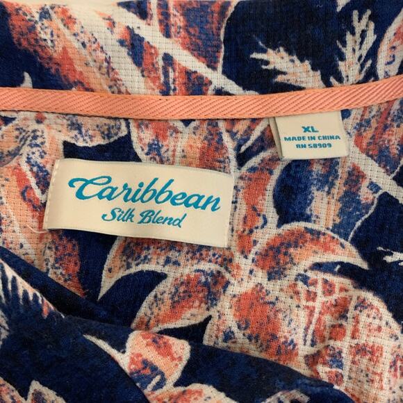 Caribbean Silk Tropical Short Sleeve Button Front Hawaiian Shirt Size XL Floral - Picture 4 of 8